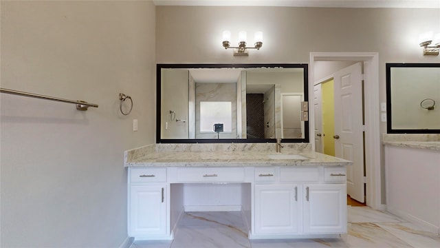 bathroom featuring vanity and walk in shower