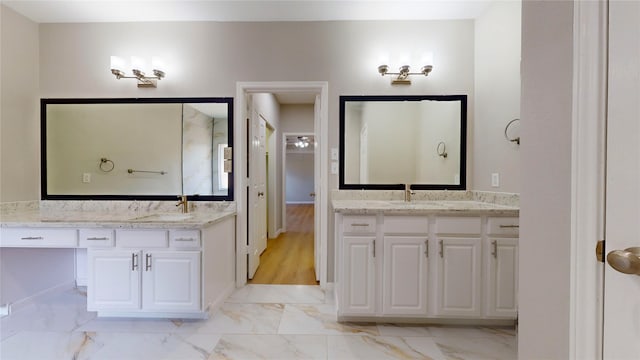 bathroom with vanity and wood-type flooring