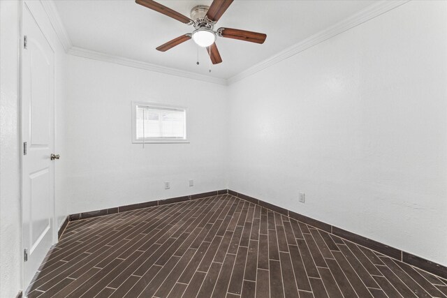 11126 Timber Crest Dr, Houston, TX 77065 - empty room with baseboards, ceiling fan, wood finished floors, and crown molding