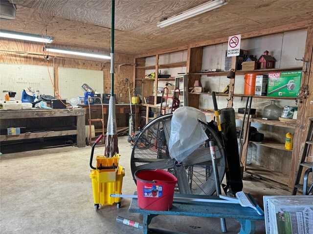 garage featuring a workshop area