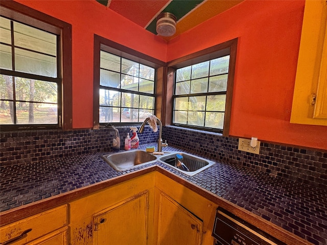 kitchen featuring dishwasher, a healthy amount of sunlight, sink, and backsplash