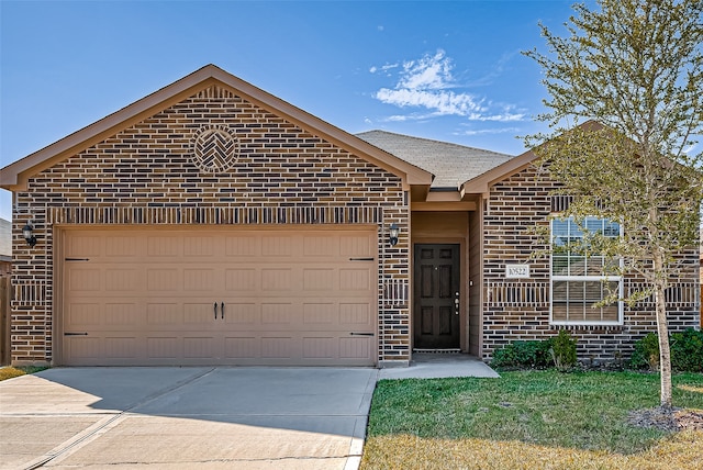 ranch-style house with a front lawn and a garage