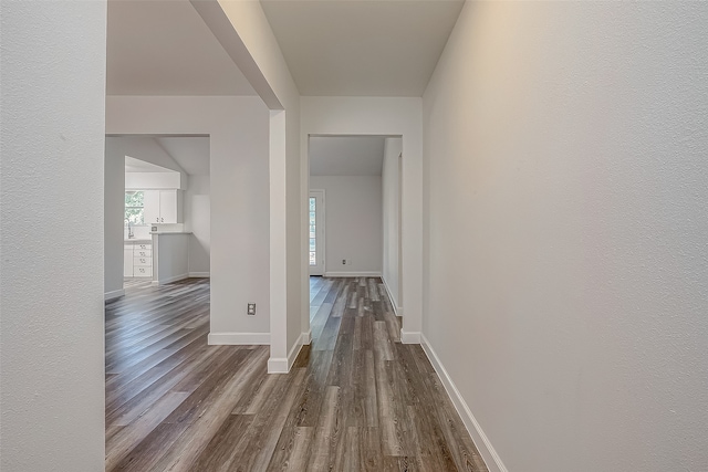 corridor featuring dark hardwood / wood-style flooring