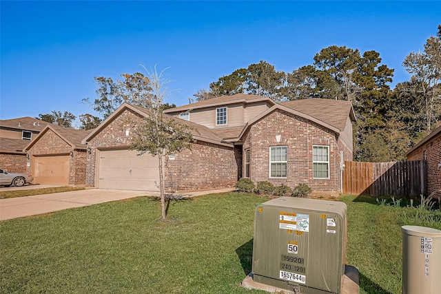 front facade featuring a front yard and a garage