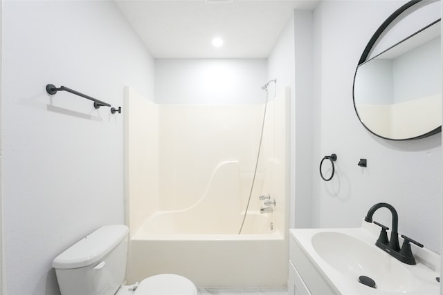 full bathroom featuring shower / tub combination, vanity, and toilet