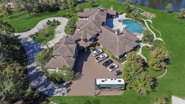 aerial view featuring a water view