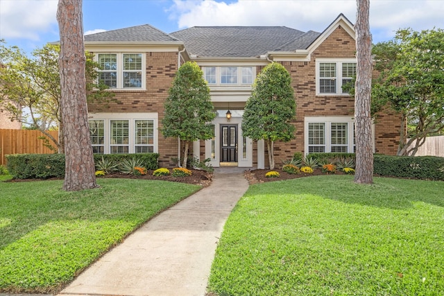 view of front of home with a front lawn