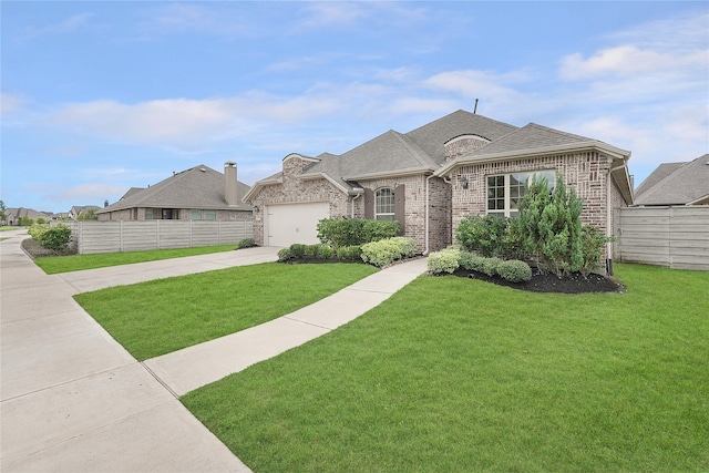 view of front of house with a front yard and a garage