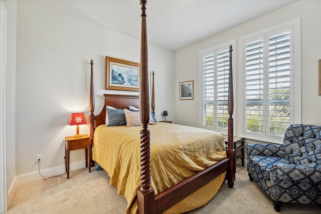 bedroom with multiple windows and light carpet