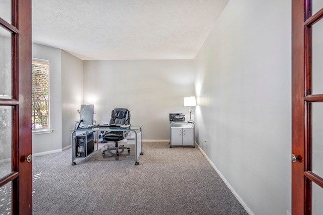 view of carpeted home office