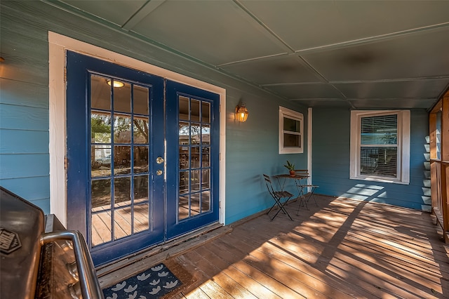 wooden terrace with french doors