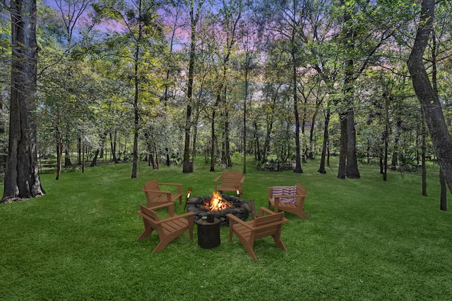 view of yard featuring a fire pit