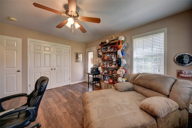 office featuring ceiling fan and dark hardwood / wood-style floors