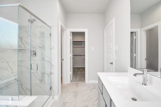 bathroom featuring vanity and walk in shower