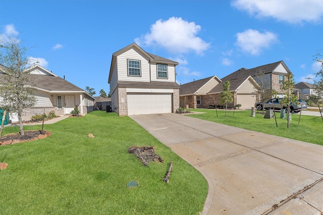 view of front of house featuring a front lawn and a garage