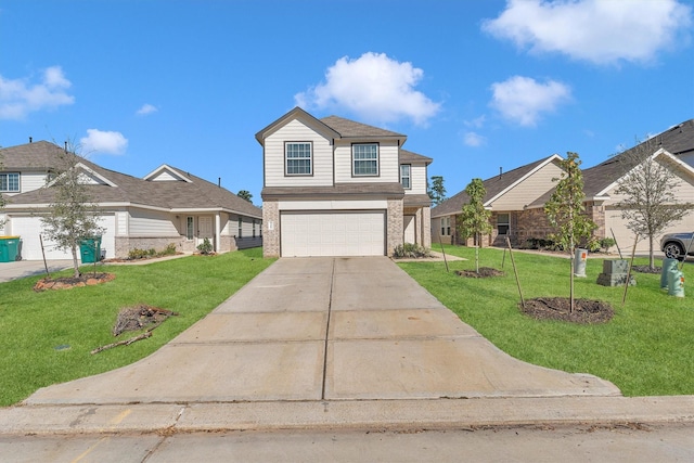 view of front property with a front yard and a garage