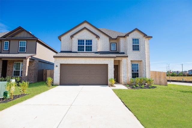 view of front of property featuring a garage and a front lawn