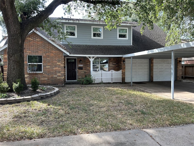 view of front of house featuring a carport, covered porch, and a garage