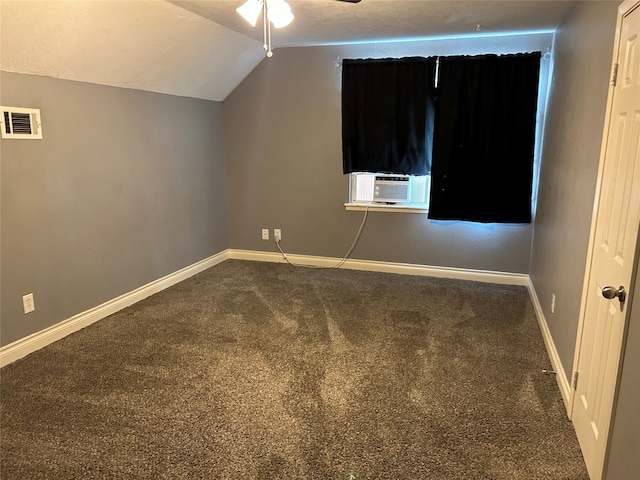 bonus room with carpet, ceiling fan, cooling unit, and lofted ceiling