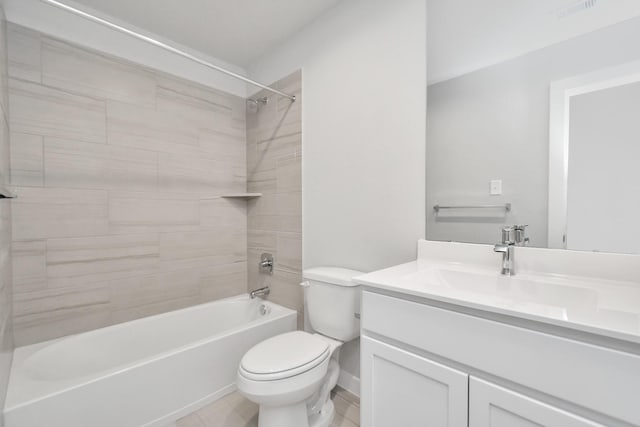 bathroom with vanity, toilet, visible vents, and shower / bath combination