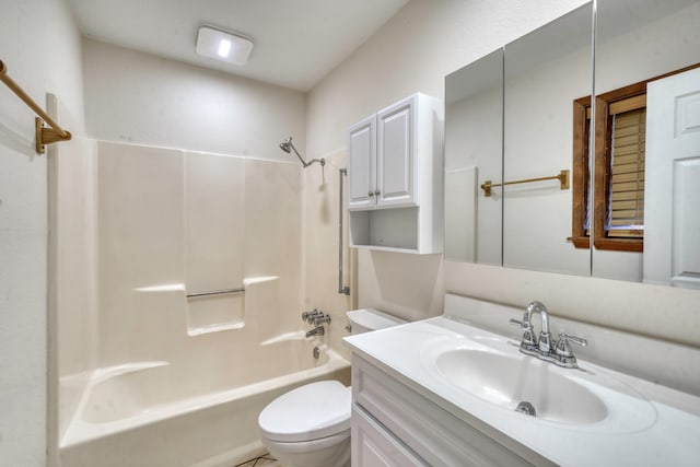 full bathroom with vanity, shower / bathtub combination, and toilet