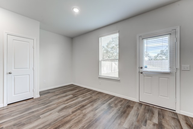 foyer entrance with light hardwood / wood-style floors and a healthy amount of sunlight