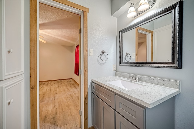 bathroom with vanity and wood-type flooring