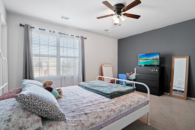 bedroom featuring carpet floors and ceiling fan