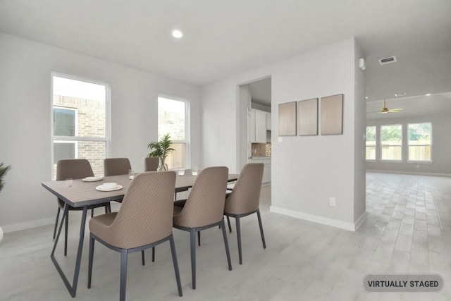 dining area featuring ceiling fan