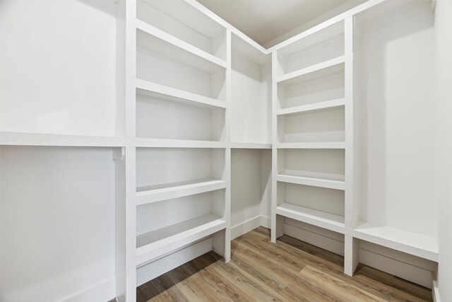 walk in closet with wood-type flooring