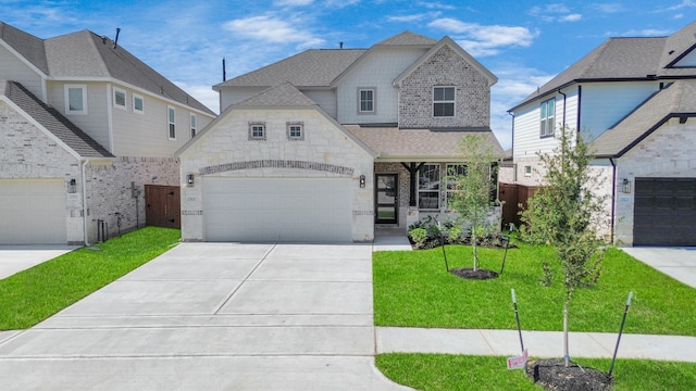 view of front of property featuring a front yard and a garage