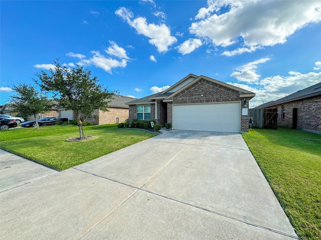 ranch-style house featuring a front lawn and a garage