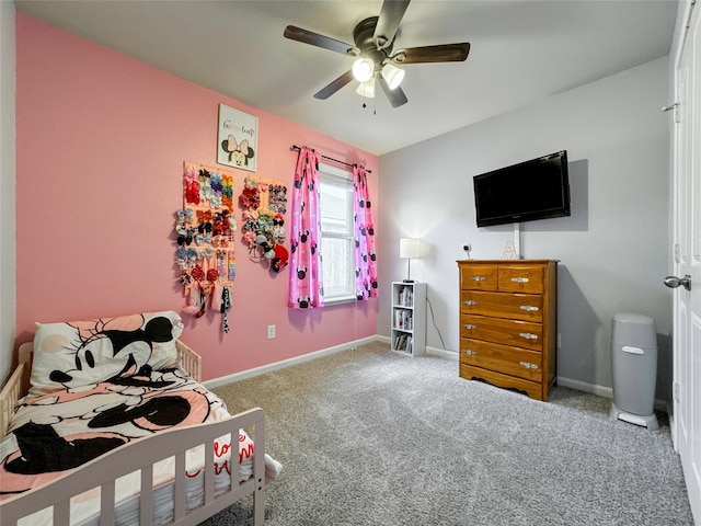 bedroom featuring carpet flooring and ceiling fan