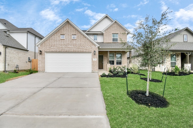 view of front of property with a garage and a front yard