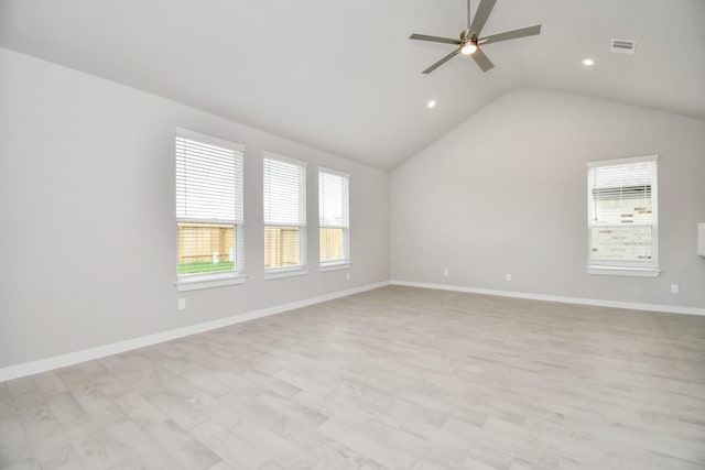 15714 Walnut Leaf Ln, Cypress, TX 77429 - unfurnished room with ceiling fan, lofted ceiling, and light hardwood / wood-style floors