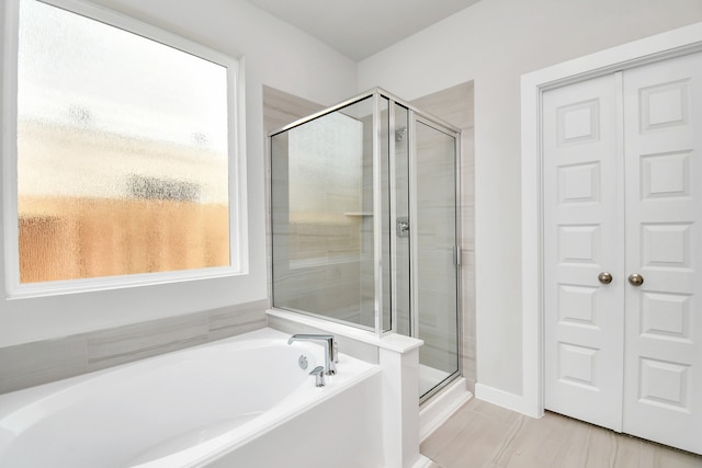 bathroom with plus walk in shower