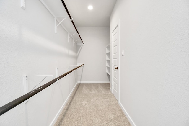 spacious closet featuring light carpet