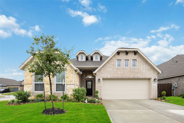 view of front of home featuring a garage and a front lawn