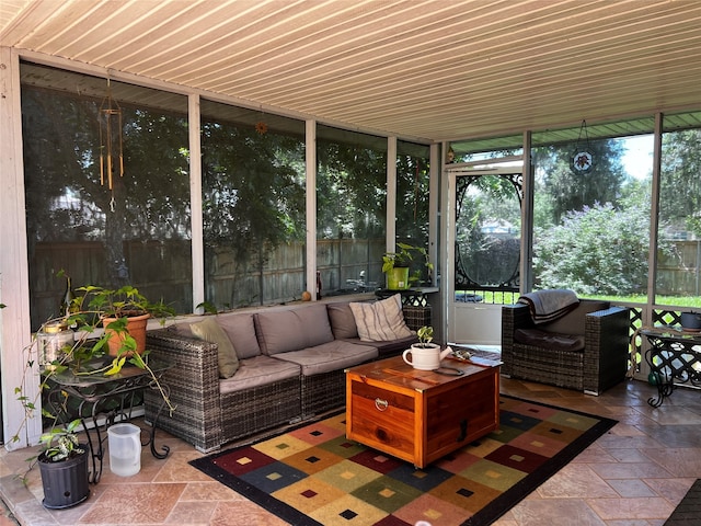 sunroom with wooden ceiling