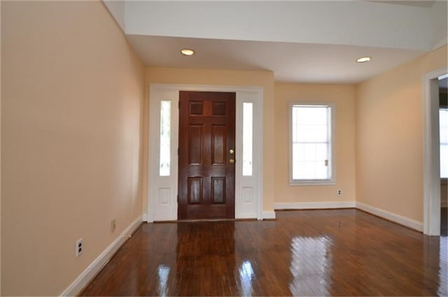 foyer entrance with dark hardwood / wood-style flooring