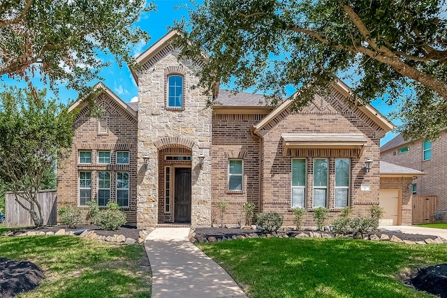 view of front of home featuring a garage and a front lawn