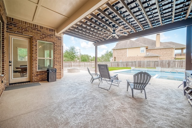 view of patio featuring a pergola and a fenced in pool