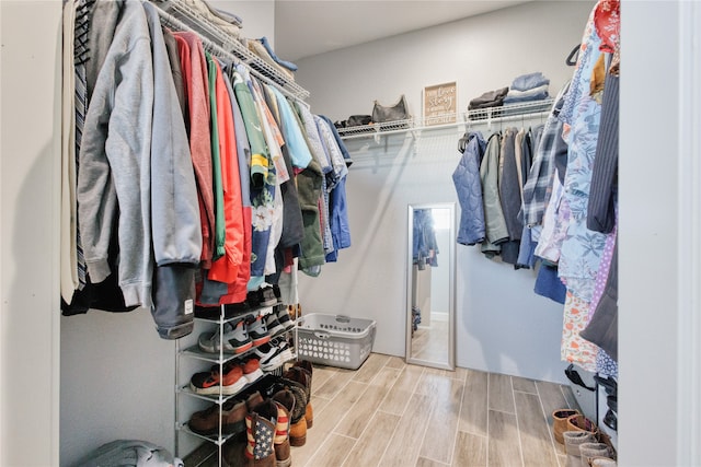 spacious closet with hardwood / wood-style flooring