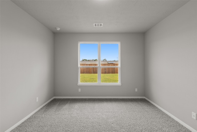 carpeted spare room with a textured ceiling