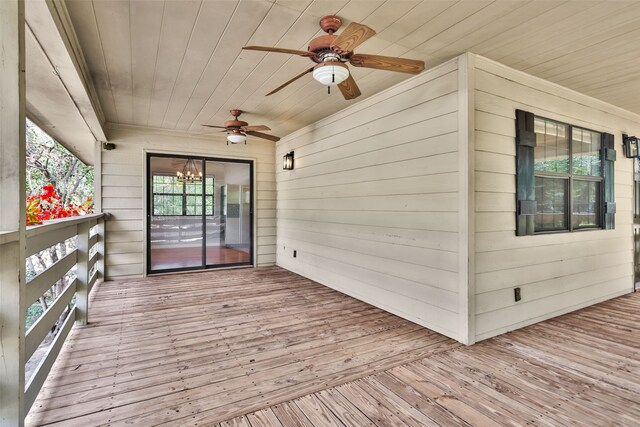 wooden terrace with ceiling fan