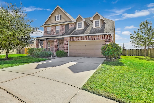 view of front facade with a front lawn and a garage