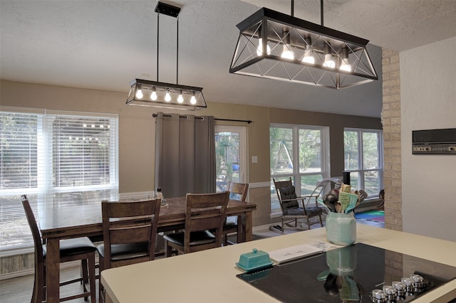 dining area with a textured ceiling