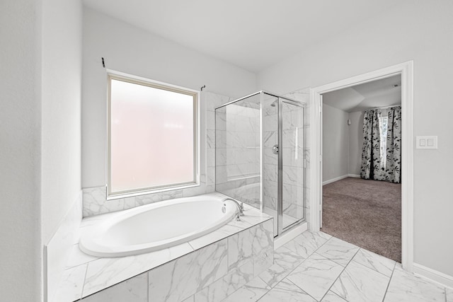 bathroom with plus walk in shower