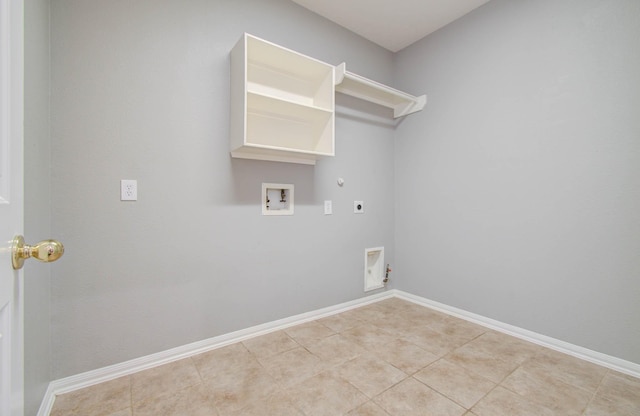 laundry room with baseboards, hookup for a washing machine, hookup for a gas dryer, electric dryer hookup, and laundry area