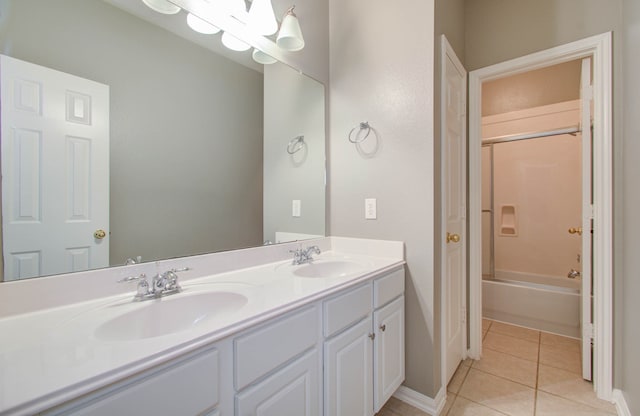 bathroom with vanity, shower / bathing tub combination, and tile patterned floors